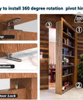 Heavy Duty Door Pivot Hinge For Wood Doors And Bookcases Hidden Invisible Pivot Hinge With 360 Degree Rotation Stainless Steel Rustproof And Able To Support Up To 300 Lbs Ideal For Concealed Hinges By Zishengho in use in wood bookshelf door