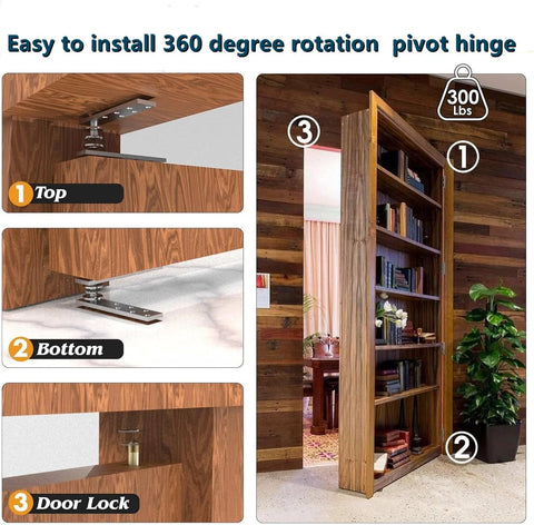 Heavy Duty Door Pivot Hinge For Wood Doors And Bookcases Hidden Invisible Pivot Hinge With 360 Degree Rotation Stainless Steel Rustproof And Able To Support Up To 300 Lbs Ideal For Concealed Hinges By Zishengho in use in wood bookshelf door