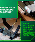 2 In 1 Flooring Nailer And Stapler For 16 Gauge L Shaped Cleats And 15.5 Gauge One Half Inch Staples, on hardwood flooring