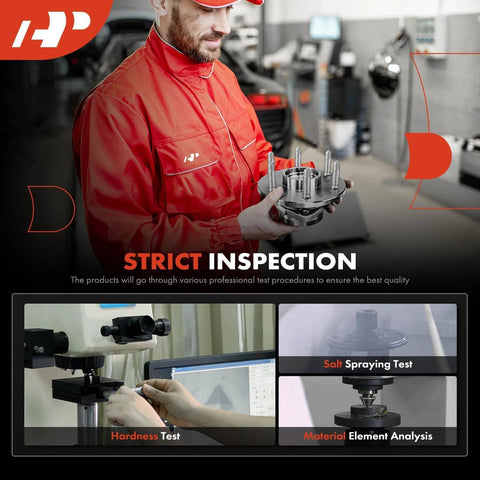 Technician inspecting Two Pack Front Or Rear Wheel Bearing And Hub Assembly For VW And Audi Vehicles 2005 2019 Jetta Passat Golf Tiguan.