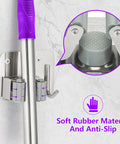 Sturdy Stainless Steel Mop Broom Wall Mount Organizer Rack With Four Gripper Positions And Hooks, close-up of gripper