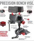 360 Degree Swivel Bench Vise With 5 Inch Jaw Width For Gun Cleaning And Maintenance High Torque Up To 100 Ft Lb Ideal For Woodworking DIY Projects Firearm DIY And Versatile Clamping with precision components and locking features.