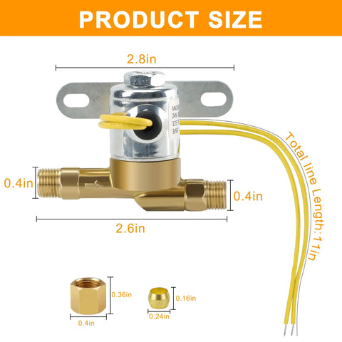Heavy Duty Humidifier Solenoid Replacement Water Valve A2012-S118 for Aprilaire Whole House Models product size dimensions