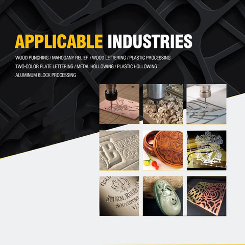 Applicable industries for 4 Axis CNC Router Engraver 6090 For Wood Metal PVC including wood, metal, and plastic processing