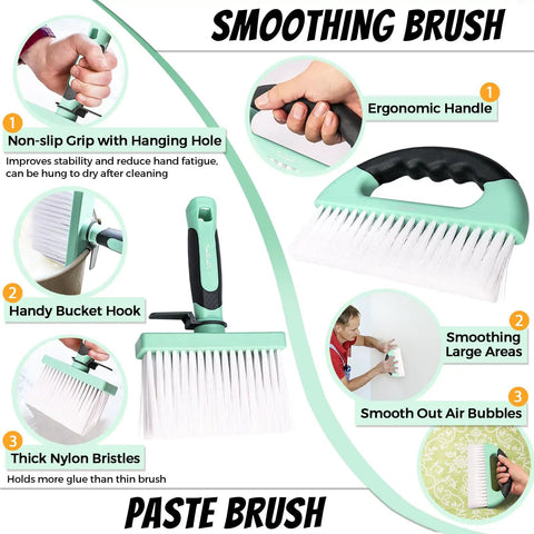 Smoothing paste brush from Pro Gear Wallpaper Tools Kit with ergonomic handle and nylon bristles for large area smoothing.