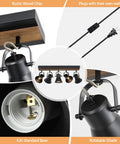 Five Light Plug In Track Lighting Kit In Black With Rotatable Heads For Living Room Bedroom Hallway And Kitchen, showing details of plug and rotatable shade