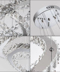 Dope Four Ring Crystal LED Chandelier With Adjustable Pendant Light In Chrome 6000K Cool White Bright Yet Soft Perfect For Living Room