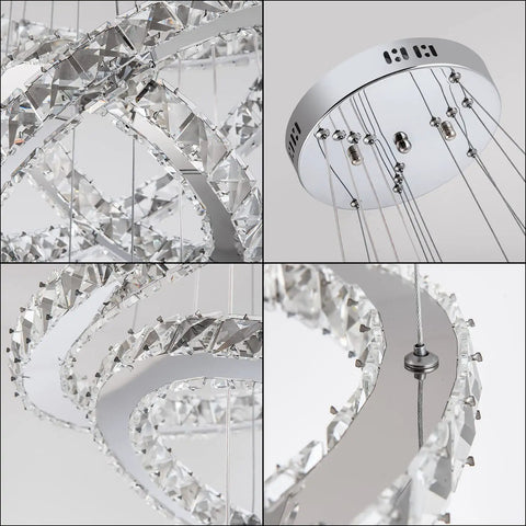 Dope Four Ring Crystal LED Chandelier With Adjustable Pendant Light In Chrome 6000K Cool White Bright Yet Soft Perfect For Living Room