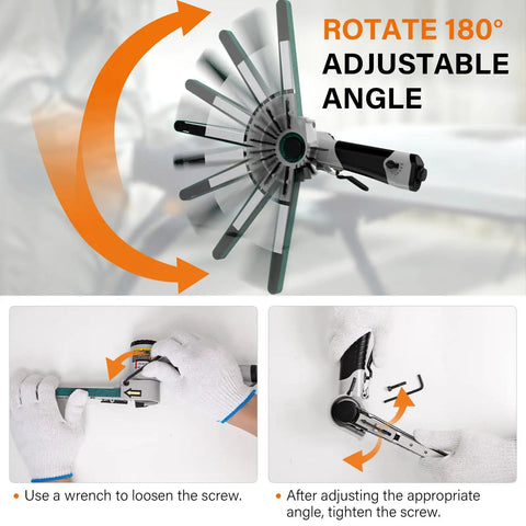 Rock Solid Multi Angle Industrial Air Belt Sander Includes 36 40 60 Grits Built Like A Tank For Pro Woodworking And Metal Grinding That Shreds Through Rust Like A Champ with adjustable angle feature.
