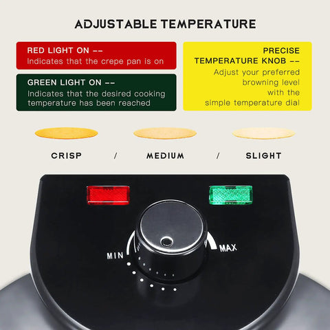 Close-up of adjustable temperature knob on Ultimate 2000W Electric Roti Maker Press with LED indicators for precise cooking.