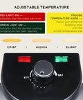 Premium 10 Inch Electric Tortilla Press With Adjustable Temp Control Non Stick Coating showing temperature control dial and indicator lights.