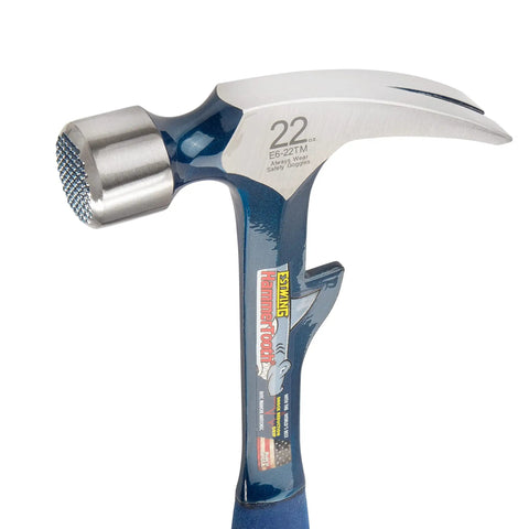 Hammertooth Hammer 22 oz USA Made Straight Rip Claw Hammer With Milled Face And Shock Reduction Grip close-up view