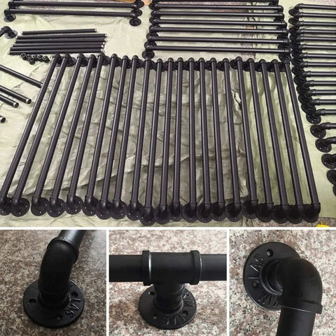 Rock Solid Adjustable Stair Handrail Featuring Smooth Round Pipe Grip And Heavy Duty Galvanized Steel Construction For Hella Secure Wall Mounted Support Indoors Or Outdoors - black pipes and mounting brackets.