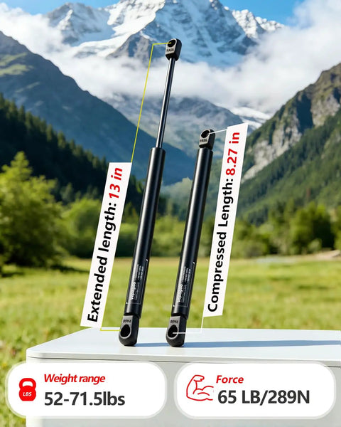 13 Inch Gas Shock Strut Lift Support for Truck Camper Shell Rear Window and Canopy, 65 Lb Per Strut, 2 Pack, outdoors view