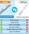 Comparison chart of washer and dryer front loader door hinge replacement materials and features, cold rolled steel vs ordinary steel.