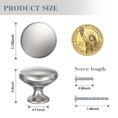 Brushed Nickel Cabinet Knobs 30 Pack With Screws For Cabinets Drawers Dressers Cupboards Solid Metal Knobs size chart