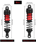WLtoys 4 Pack RC Oiled Shocks Absorber Set For 1/12 1/14 1/16 Off Road Buggy Cars showing front and rear dimensions