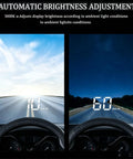 Windshield Speed Projector Heads Up Display For Tesla Cybertruck With Auto Brightness showing speed in daylight and night conditions.