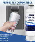 Two Pack Fridge Water Filter Replacement For Samsung RF Series Refrigerators beside water dispenser