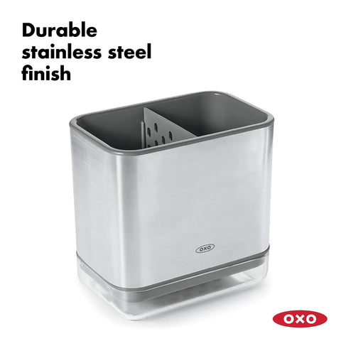 Real Handy Stainless Steel Sink Caddy Keeps Sponges And Brushes Neat And Within Reach With Ventilated Divider And Drip Tray