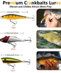 Ultimate Fishing Lures Kit With Crankbaits Topwater Spinnerbaits Worms Jigs Hooks Tackle Box And More Gear For Bass And Trout One Stop Tackle Set For Serious Anglers showing 3 crankbait lures with fish images