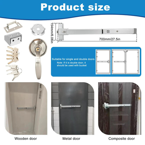 Premium Push Bar Panic Exit Device With Exterior Lever Handle And Loud Emergency Alarm For Commercial Doors Up To Thirty Six Inches Beefy Construction Top Shelf Security