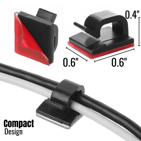 Stick On Cable Clips 30 Pack Black Adhesive Cord Organizer for Desk and Office Use, size 0.6x0.6 inches, black plastic
