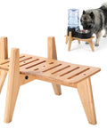 Top Shelf Bamboo Dog Food And Water Dispenser Stand For Medium Dogs Adjustable Pet Feeder Rack with slotted design.