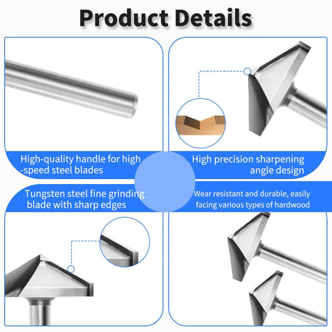 Heavy Duty 120 Degree V Groove Router Bit With 32mm Cutting Diameter And 6mm Shank built for real makers, showcasing high-speed steel blades and precision design.