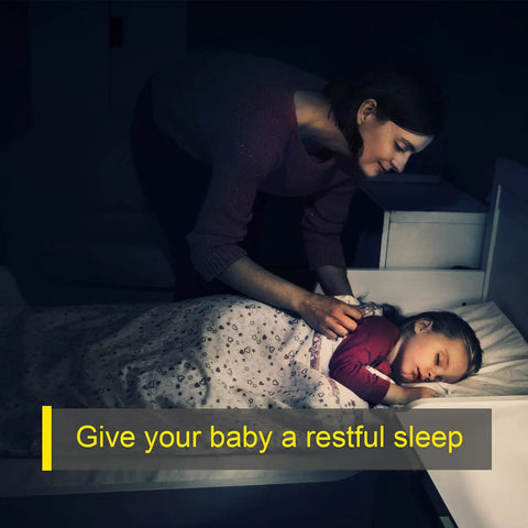 Mother tucking child into bed with Six Pack Plug In LED Night Lights With Dusk To Dawn Sensor softly lighting the room.