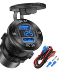 Upgraded Quad Port 12V USB Outlet Aluminum Car Charger With 78W Dual PD USB C And QC Fast Charge with voltmeter display
