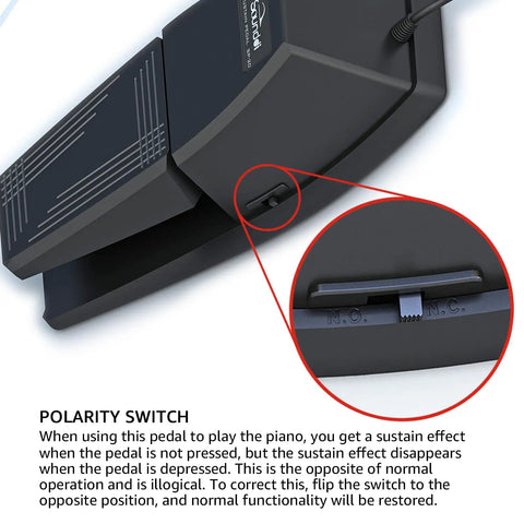 Extra Wide Sustain Pedal For Digital Pianos With Anti Slip Silicone Pads, Tilted Comfort Surface And Polarity Switch close-up