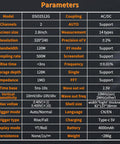 Specifications chart for Dual Channel Handheld Digital Oscilloscope Kit With Two Point Eight Inch TFT Display 120 MHz Bandwidth