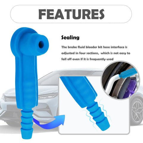 Top Tier Five Piece Brake Bleeder Kit With Vacuum Pump Connectors feature blue rubber adapter for secure fitting.