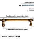 Old School Vintage Antique Brass Cabinet Pulls 2 Pack 5 Inch Brushed Bronze Drawer Handles 128mm Center To Center with screws