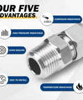 Stainless steel 304 compression tube fitting straight adapter with double ferrules, 3/8 in OD x 3/8 in NPT male, pack of 2