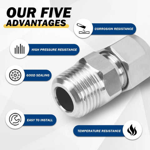 304 stainless steel compression tube fitting adapter, 1/8 in NPT male x 6 mm tube OD, with double ferrules (2 pcs)