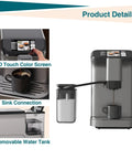 Level Up Your Daily Grind With This Fully Automatic Espresso Machine Featuring A Built In Grinder Dual Boiler Heating Premium Milk Frother And Smart Touch Panel For Six Quick Barista Shots In Sleek Gunmetal with LCD touch screen and removable water tank.