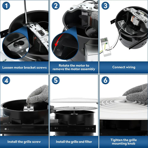 Installation steps for Beefy 8 Inch Bathroom Exhaust Fan With 200 CFM White Vertical Discharge Ceiling Ventilation Fan