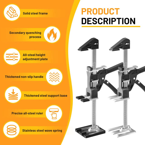 Two Pack Labor Saving Arm Jack, 15 Inch Furniture Lifter Tool, highlighted features and steel construction details