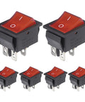 Six Pack Red Lighted Rocker Switches DPST 4 Pin On Off 2 Position 16A 125V AC 20A 250V AC For Marine Boat Car RV Electrical Panel Waterproof Weatherproof Dope Install, 31.1x25.4mm plastic