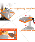 Heavy Duty 12 Speed Drill Press Stand With Chuck And Table Top Machine For Iron Aluminum Wood Plastic Projects Orange 10 Inch adjustable lifting rotating table with dual laser positioning.