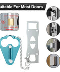 Super Easy Travel Door Lock For Extra Privacy And Security Portable Aluminum And Stainless Steel Latch And Bolt For Hotels Apartments Or Airbnb Prevents Unauthorized Entry Pink with size details and suitable door visualization.