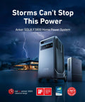 SOLIX F3800 Portable Power Station displayed with stormy background and awards, illustrating its strength against power outages.