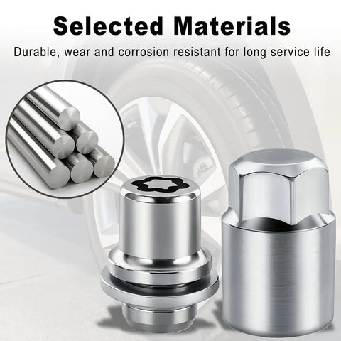 Heavy Duty M12x1.5 Wheel Lock Nuts Key Set For Toyota Rides Chrome Steel anti-theft lug nuts showcasing durable materials and design.