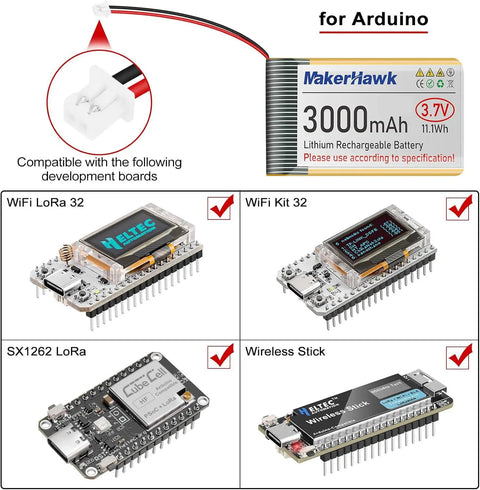 Beefy 3.7V 3000mAh LiPo Battery 1S With Protection Board Micro JST 1.25 Plug for Arduino ESP32 Development Board compatibility chart