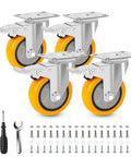 Top Shelf 4 Inch Caster Wheels With Brakes Set Of Four Heavy Duty Plate Casters built tough with tools and screws for mounting.