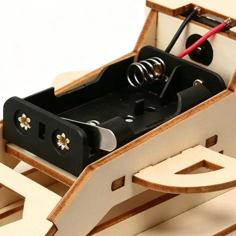 Battery compartment of Wooden Vehicle Model Kit For Hands On Mechanical Engineering Fans A Precision Parts Assembly Set