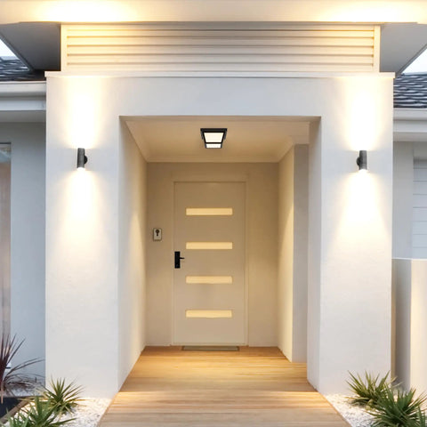 9 Inch Black LED Outdoor Ceiling Light With Frosted Lens, 3000K Warm White, 1000 Lumens, Wet Rated on porch ceiling