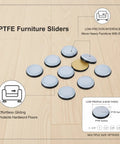 Image of PTFE Furniture Sliders For Hardwood Floors Tile And Laminate Low Profile Heavy Duty Movers showing low-profile design and sizes.